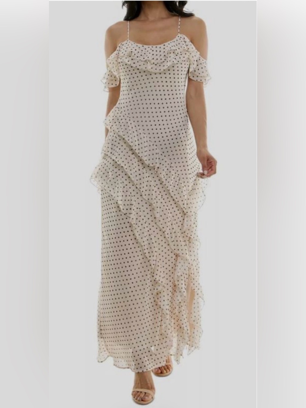 Speechless Cream Maxi Dress with Black Polka Dots